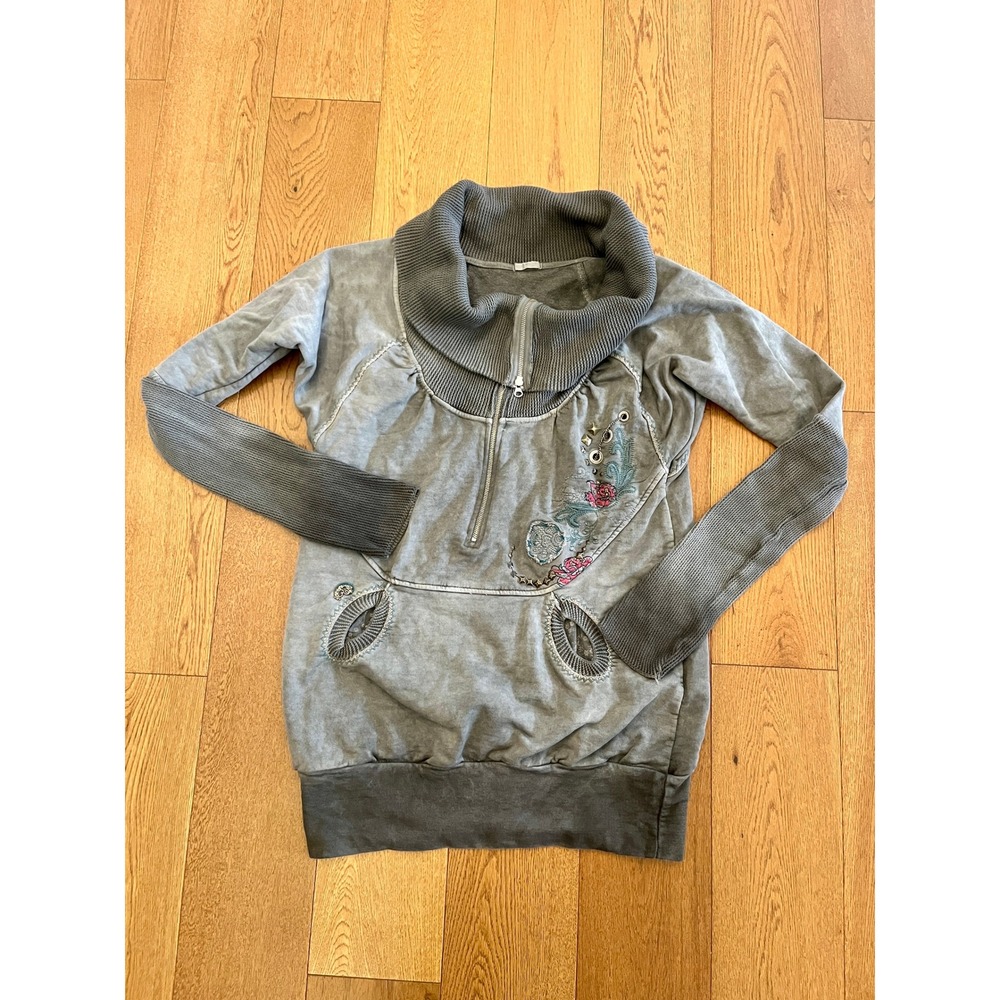 Angels Never Die Grey Embellished Sweatshirt Tunic Dress Boho Lagenlook Medium
